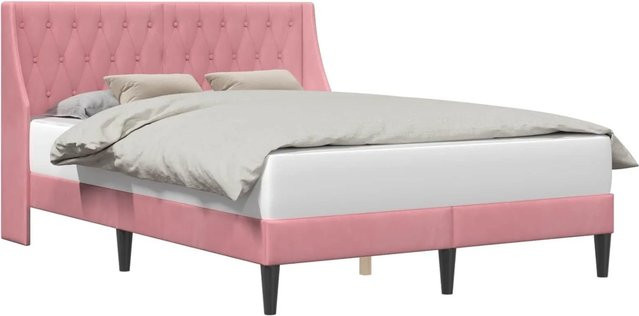 vidaXL Bettrahmen mit Kopfteil aus Samt in Rosa, B/T: 140 x 200 cm - Bild 1