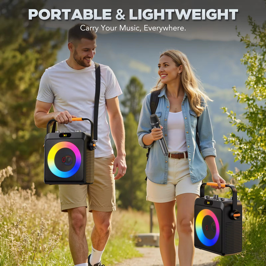 FanFun Karaoke-Maschine mit 2 kabellosen Mikrofonen, tragbarer Bluetooth 5.3 Karaoke-Lautsprecher mit 6,5-Zoll-Subwoofer und Bass-Echo-Funktion, Schwarz - Bild 5