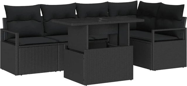 vidaXL Garten-Sofa-Set aus Poly Rattan in Schwarz mit 6-teiliger L-Form, Polsterkissen und integriertem Stauraum - Bild 1