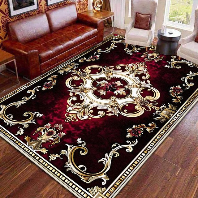 Karpetti Retro Teppich mit geometrischem Design, rot und braun, rutschfest und waschbar, B/T: 90 x 60 cm - Bild 1