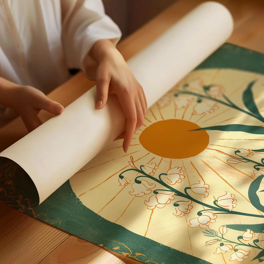 SHENCHEN Kunstposter Maiglöckchen Smaragdgrüne Sonne Botanische Illustration im Boho-Stil, Mehrfarbig - Bild 2