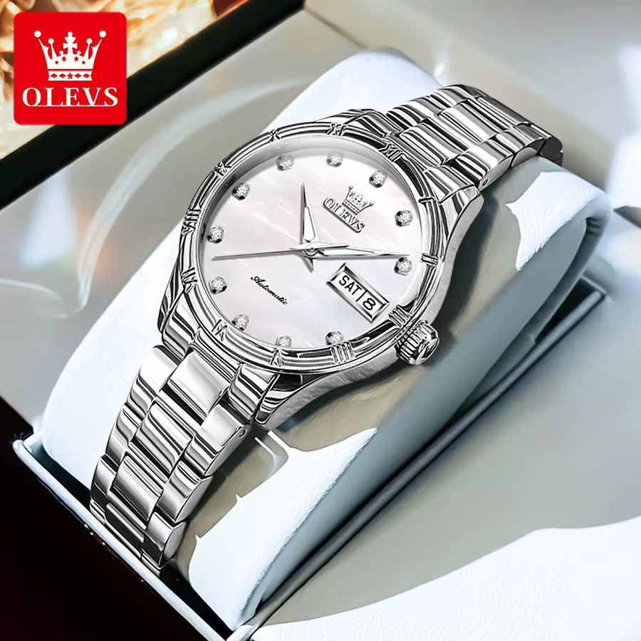 OLEVS Armbanduhr Automatik, Edelstahl, Roségold, Diamant, Damen - Bild 3