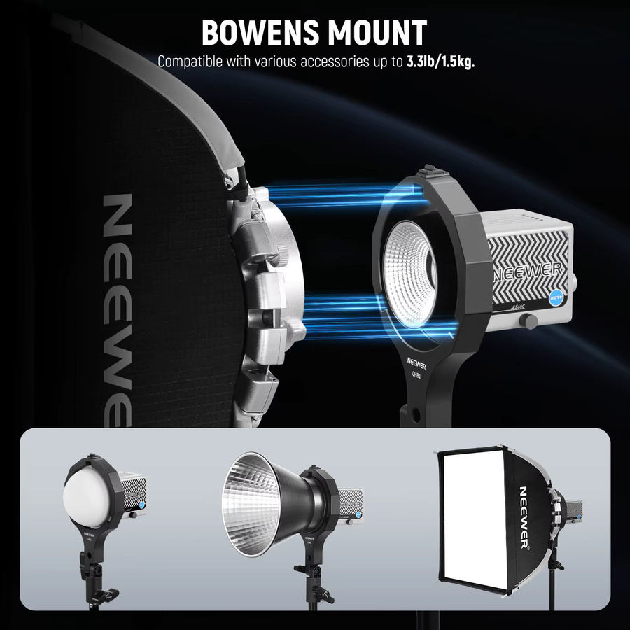 NEEWER Bowens Mount Adapter Ring für HS60B und HS60C Handheld Video Licht in Schwarz - Bild 4