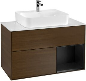 V&B Waschtischunterschrank Finion 100 Wandhängend in Walnuss mit Lackierung und LED-Beleuchtung - Bild 1