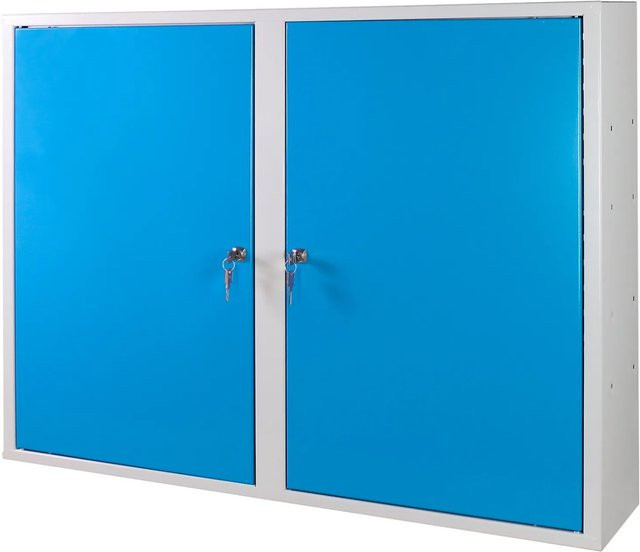 PROREGAL Werkzeugwandschrank aus Stahl mit 2 Türen und 3 Fachböden, H x B x T: 75 x 100 x 20 cm, Lichtgrau und Lichtblau - Bild 1