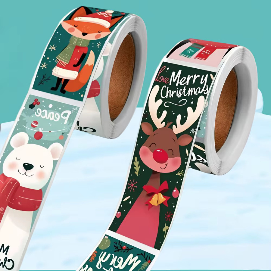 Weihnachtsaufkleber-Rolle mit Weihnachtsmann und Eisbär in Mehrfarbig für Geschenkverpackungen aus Papier, 120 Stück - Bild 4