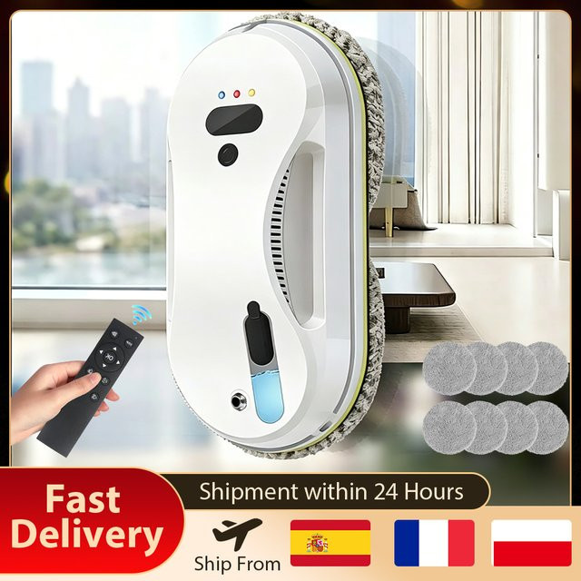 HGTUGO Automatischer Fensterreinigungsroboter in Weiß mit Wassersprühfunktion, intelligenter Navigation und Fernbedienung, 3 Modi, 40ml Wassertank, 8 Wischmopps und Sicherheitsseil - Bild 1