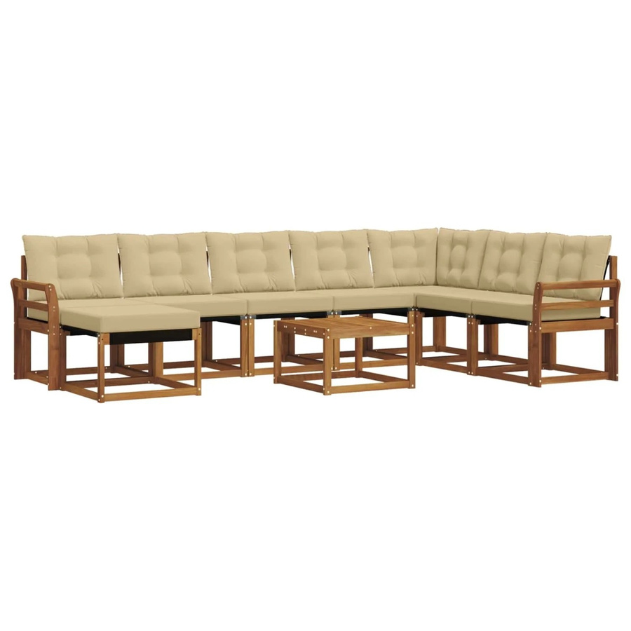 vidaXL Sofa Set 9-teilig L-Form aus Akazienholz und Textilene in Natur und Beige mit Kissen - Bild 2