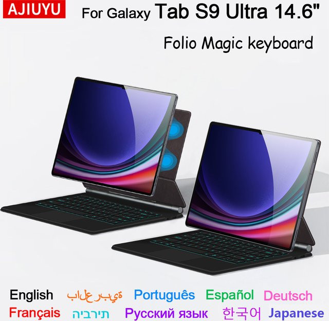 AJIUYU Magic Keyboard Folio für Samsung Galaxy Tab S9 Ultra 14,6 Zoll 2023, intelligente magnetische Tastaturhülle in Schwarz - Bild 1