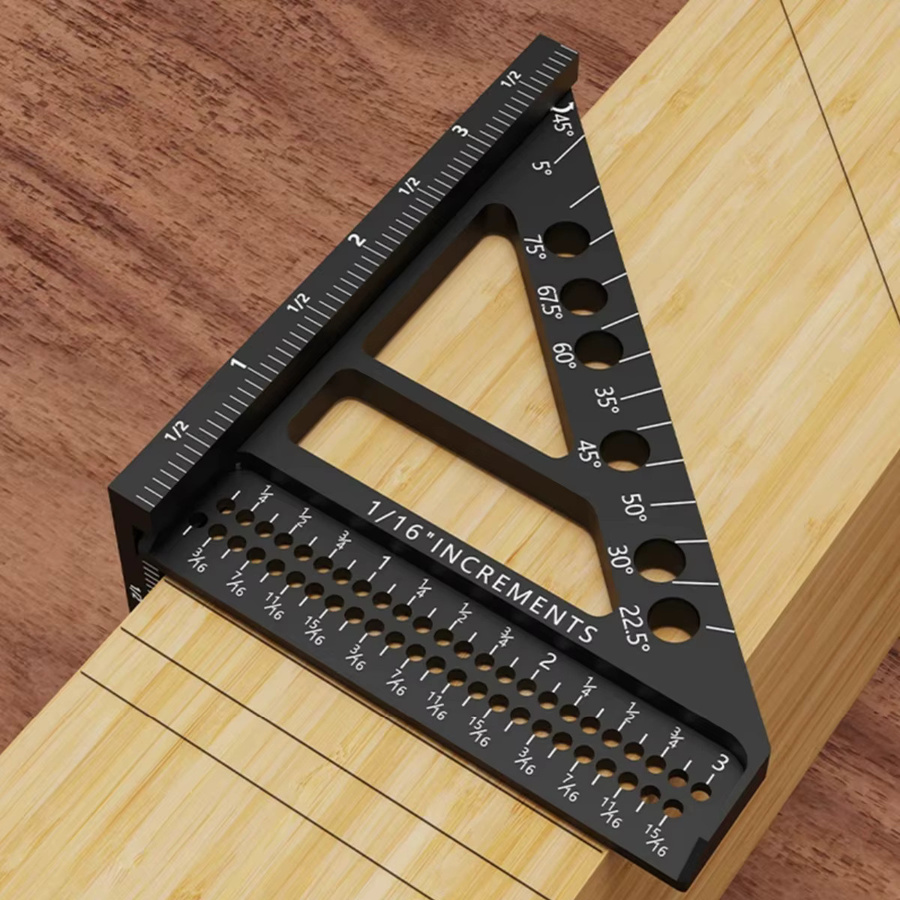 FNICEL Quadratischer Winkelmesser aus Aluminiumlegierung in Schwarz, 3D-Mehrwinkel-Messwerkzeug für Holzbearbeitung und präzises Layout, B/T/H: 112,0 x 85,0 x 0 cm - Bild 3