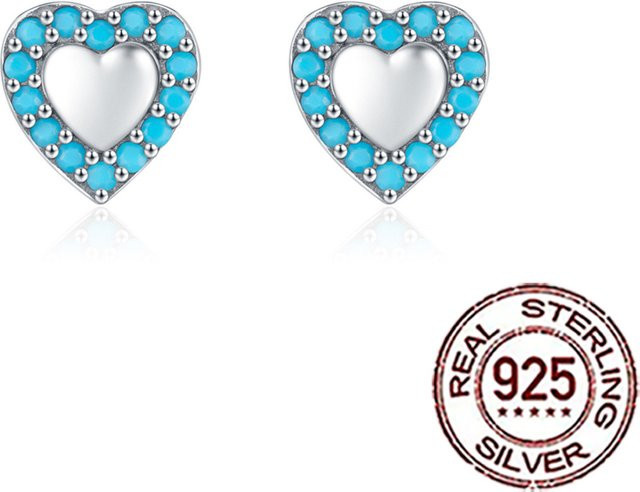 CWWZircons Ohrstecker 925 Silber, Zirkonia, blau, Türkis, Herzform, Damen - Bild 1