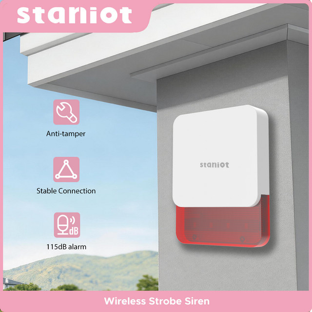 Staniot Kabellose Wasserdichte Sirene für Smart Home Sicherheitssysteme, 433MHz Einbruchalarm mit 115dB Hochdezibel, in Weiß oder Rot - Bild 1
