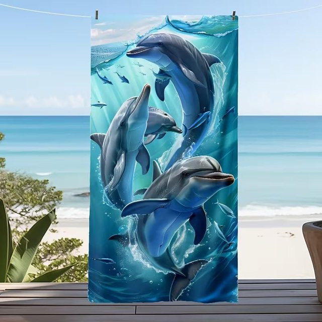 Strandtuch Wildkönig Löwe von JMG Household Supplies, blaues Mikrofaser Badetuch mit Tierprint, schnelltrocknend, B/H: 50 x 100 cm - Bild 1