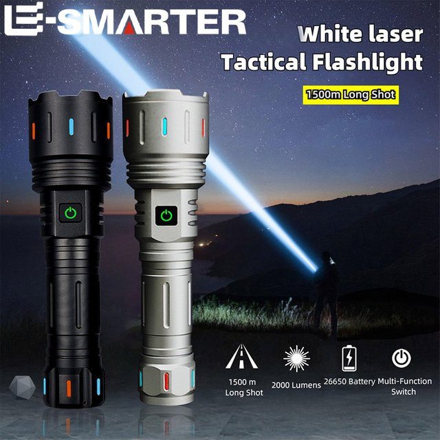 ESMARTER Taktische Taschenlampe mit Zoom und Suchfunktion, Schwarz, Wiederaufladbar, Aluminium - Bild 1