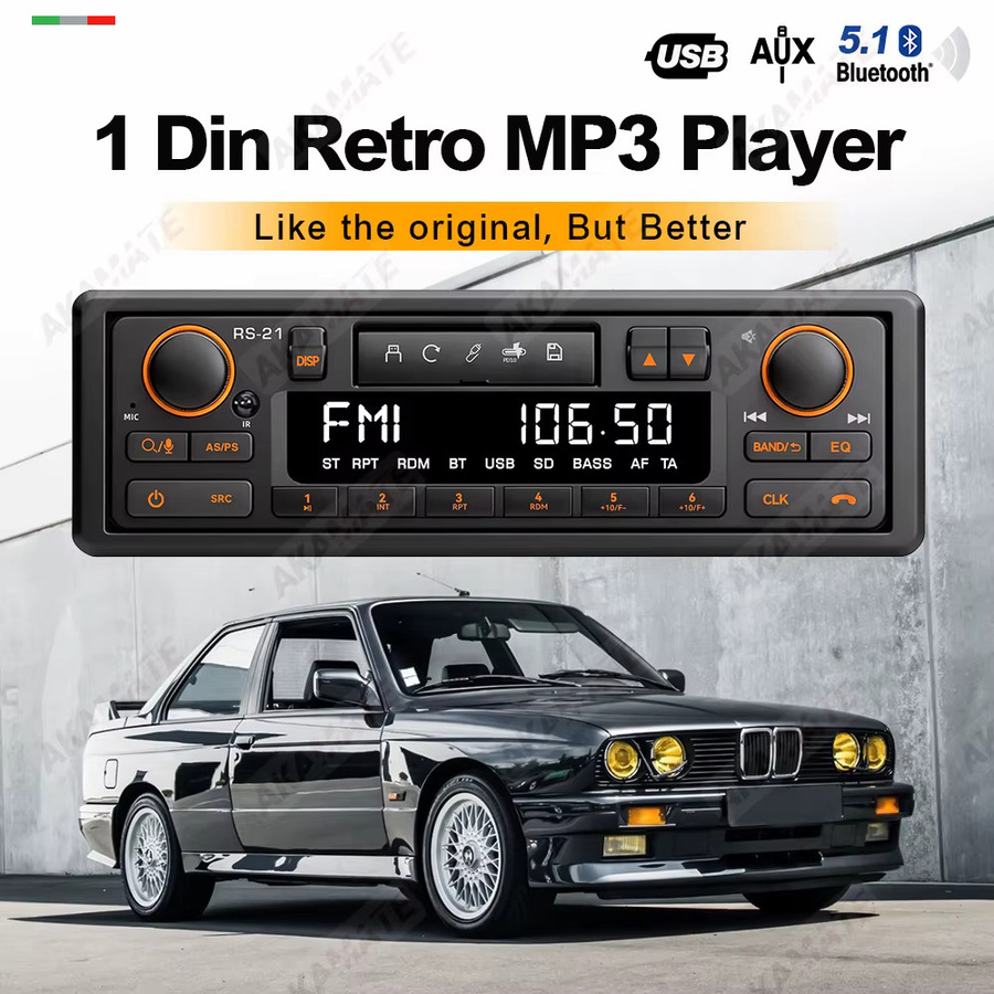 AKAMATE Din MP3 Autoradio im Retro-Stil mit Bluetooth 5.1, AUX, FM/AM/RDS, USB und Sprachsteuerung in Schwarz - Bild 2