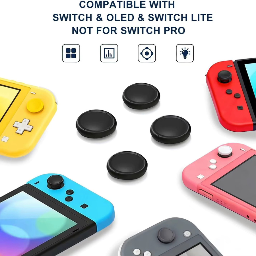 Rutschfeste 3D-Analog-Daumengriffkappen für Nintendo Switch, OLED und Lite Controller als Ersatz-Kit in Schwarz - Bild 4