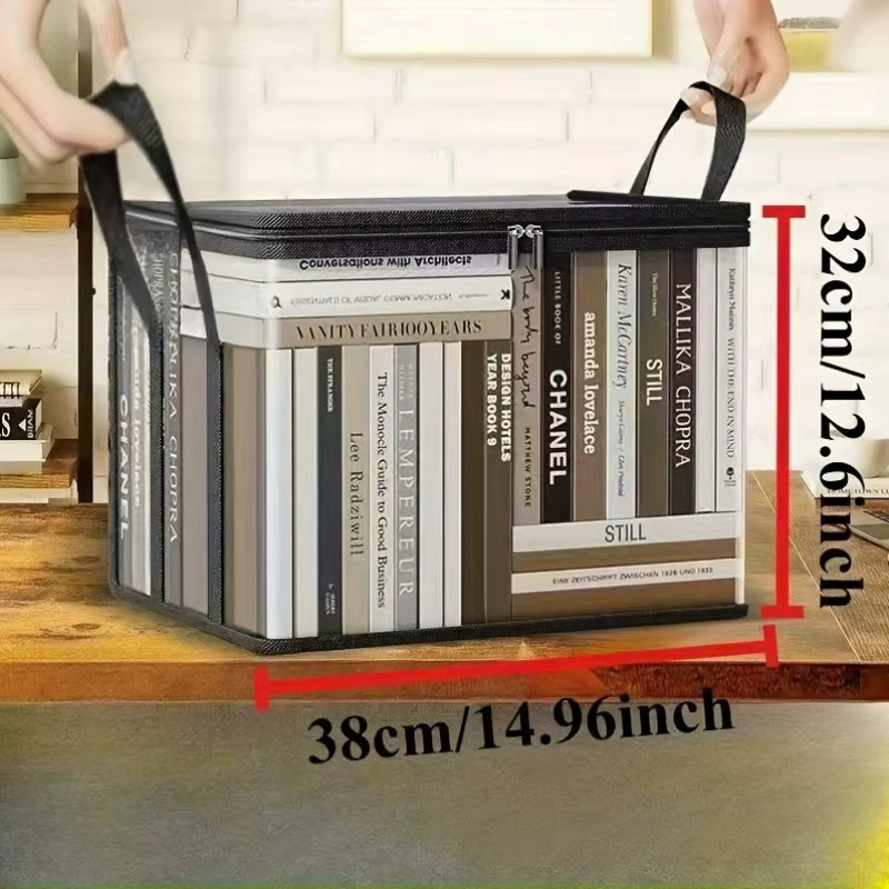 Staubdichte Buchaufbewahrungsbox mit Reißverschluss, faltbare Zeitschriften-Aufbewahrungsbox aus transparentem Kunststoff, Farbe: Weiß, B/T/H: 38,0 x 32,0 x 1,0 cm - Bild 3