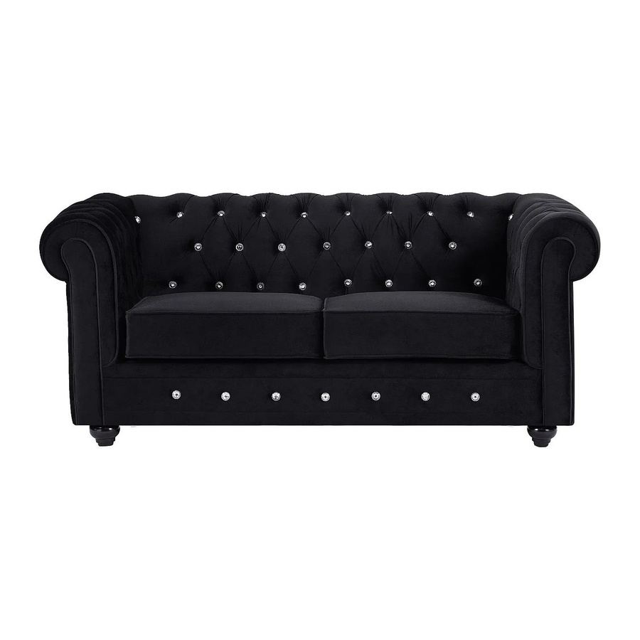 Vente-unique Chesterfield Sofa aus Samt in Schwarz, Breite: 165 cm - Bild 2