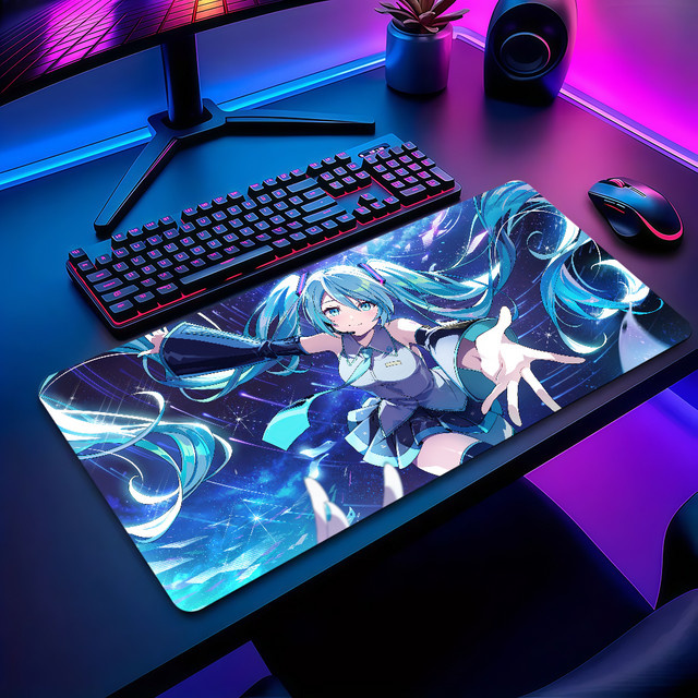M-Miku Kawaii Mauspad im japanischen Stil, rutschfest und verdickt, große Schreibunterlage mit Lockedge für Gaming und Büro, Multicolour - Bild 1