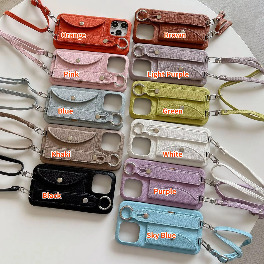 Crossbody Lanyard Handyhülle mit Kartenhalter und Brieftasche aus Leder für Apple iPhone 15 14 13 12 11 Pro Max XS XR Plus in Schwarz - Bild 2