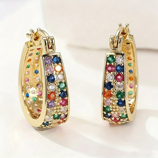 Huitan Ohrringe, Bunt, Zirkonia, Gold, Unisex - Bild 1