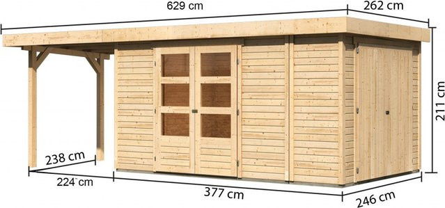 Gartenhaus aus Holz Retola 6 mit Anbauschrank und Anbaudach, B/H/T: 302 x 246 x 19 cm, naturbelassen - Bild 3