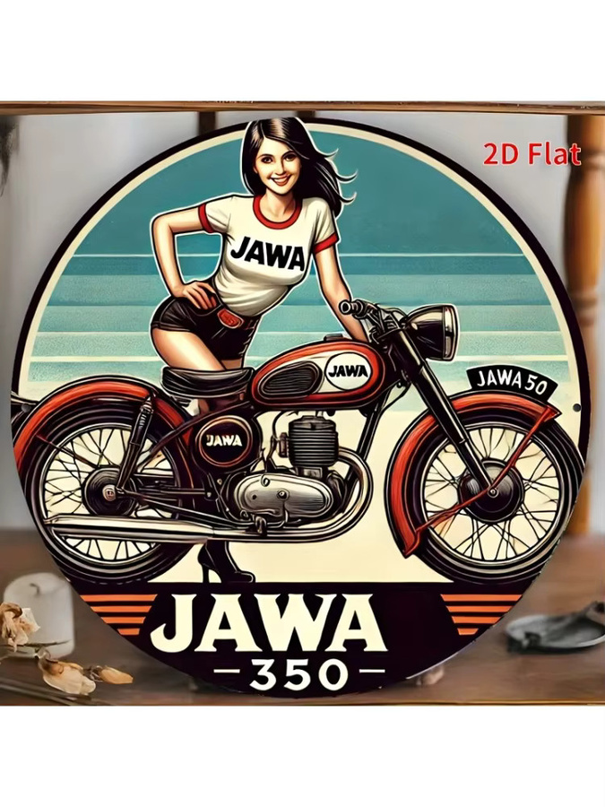 Potdemiel Retro-Wandkunst Metallblechschild Jawa 350 Vintage Aluminium-Dekor, B/H: 20 x 20 cm, Mehrfarbig - Bild 6