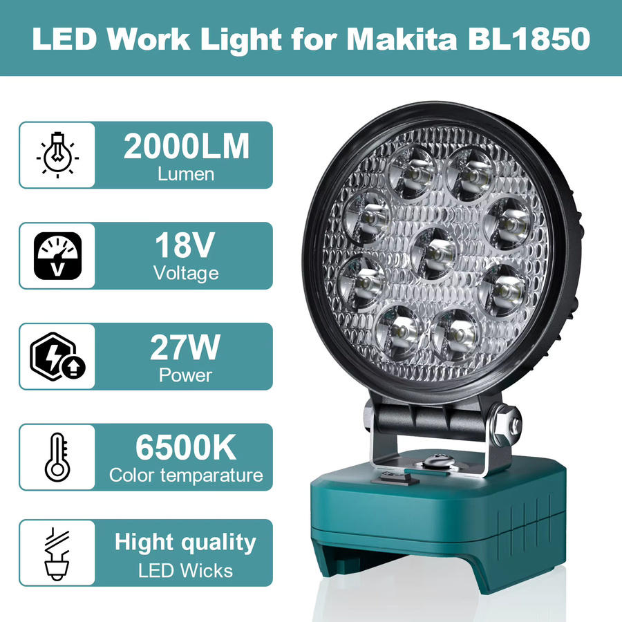 Turpow LED Arbeitsleuchte 27W Schwarz für Makita 18V Akkus BL1815N BL1820 BL1830 BL1840 BL1850 BL1860 - Bild 5