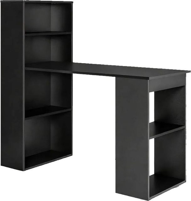 Costway Schreibtisch mit Bücherregal in Schwarz, modern und matt, B/T/H: 122 x 56 x 122 cm - Bild 1