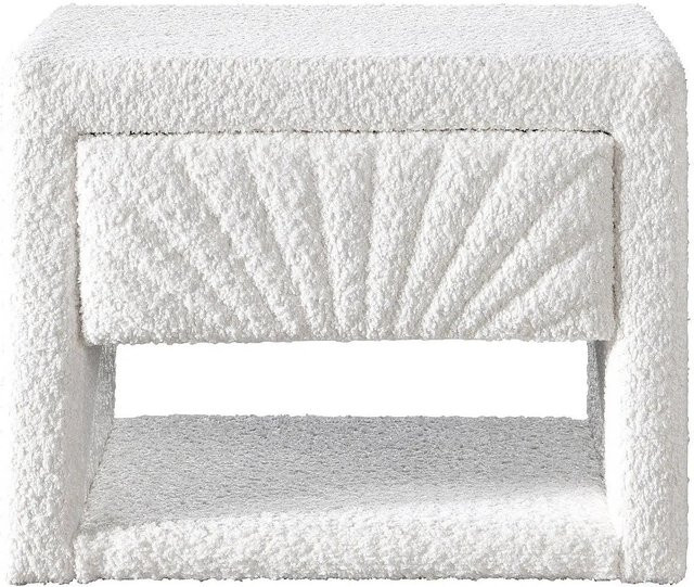 Vente-unique Nachttisch Ulami in Weiß mit Bouclé-Stoff, Breite: 50 cm - Bild 1