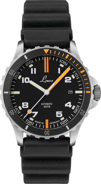 Laco Armbanduhr Automatik, Edelstahl, Schwarz, Silikon, 30 ATM - Bild 1