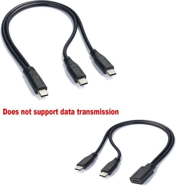 OULLX USB-C-Kabelsplitter Typ C auf 2 Verlängerungskabel in Schwarz für PC, Telefon und Tablet mit 15 W und 3 A - Bild 1