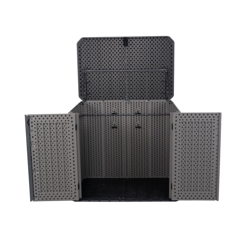 Lifetime Mülltonnenbox und Geräteschrank Phil aus Kunststoff in Grau mit Holzoptik, B/T/H: 146 x 94 x 128 cm - Bild 3