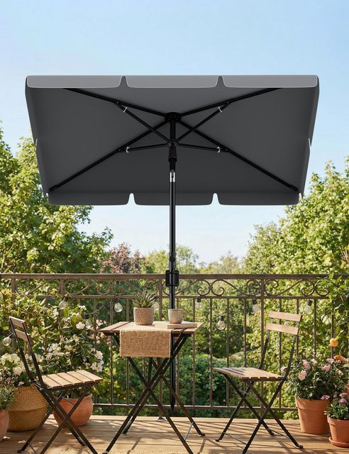 HiMISS Rechteckiger Terrassenschirm mit Ständer in Grau, UPF 50+ Sonnenschutz, windfest und höhenverstellbar, B: 200 cm, T: 125 cm, H: 230 cm - Bild 1