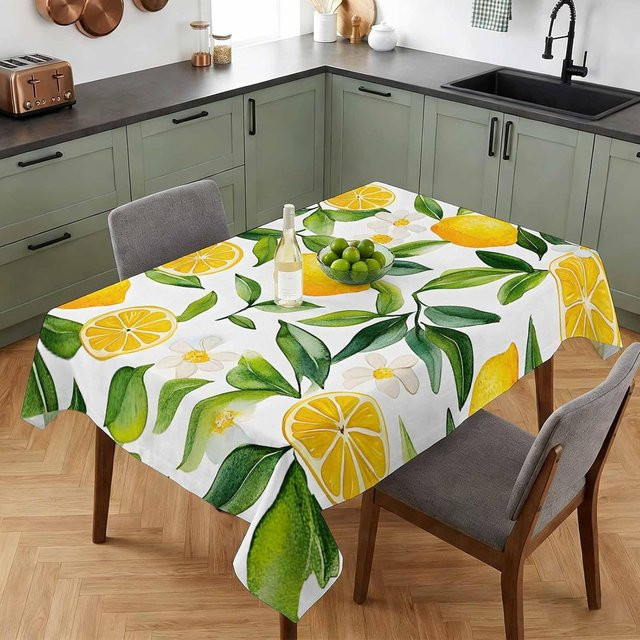 Rechteckige Tischdecke von JMG Household Supplies mit Sommerfrucht-Zitronenblätter-Motiv in Weiß, B/L: 100 x 160 cm - Bild 1