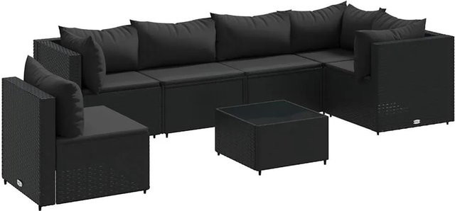 vidaXL 7-tlg Garten-Lounge-Set in L-Form aus schwarzem PE-Rattan mit Kissen und Couchtisch - Bild 1