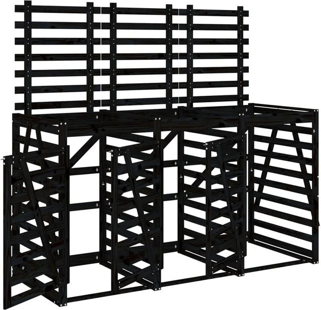 DELUKE Mülltonnenbox BOUMI aus Kiefernholz für 3 Tonnen, Schwarz, B/T/H: 240 x 91,5 x 128,5 cm - Bild 1
