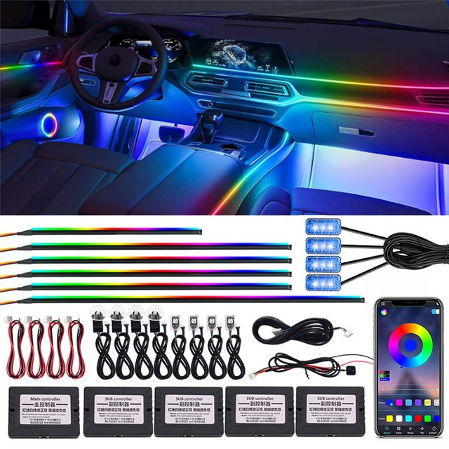 KALADA 18 in 1 RGB Symphony Auto Umgebungslicht mit 64 Farben, LED-Streifen Neon Flex zur Innenraum Dekoration mit App-Steuerung, Multicolour - Bild 1