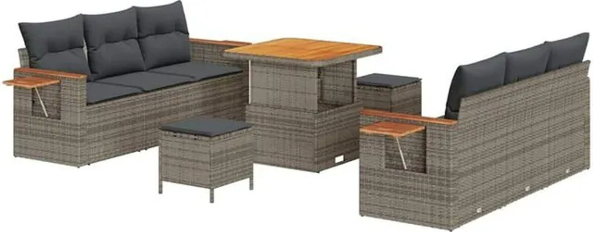 vidaXL Garten-Sofa-Set aus Poly-Rattan mit 9-teiligem Zubehör und integriertem Stauraum in Grau - Bild 1