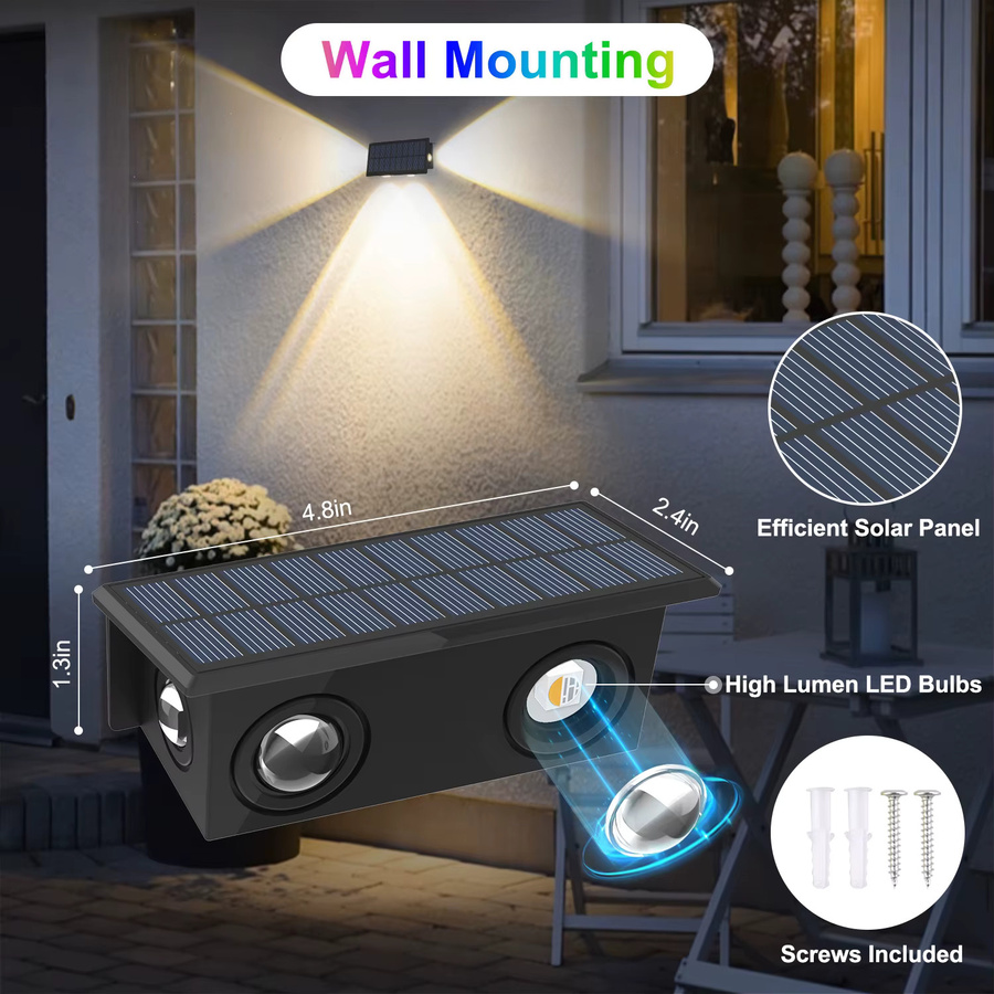 T-SUNRISE 4er Set Solar Außenleuchten mit RGB Farbwechsel, Wasserdichte IP65 Solar-Treppenleuchten für Garten, Terrasse und Balkon in Schwarz - Bild 6