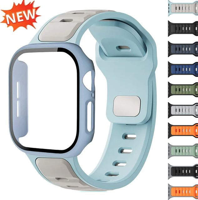 CAOWTAN Schutzset für Apple Watch mit harter Schutzhülle, Display und Silikon Sportarmband für iWatch Series 11 10 9 8 7 6 5 4 SE (kompatibel mit 46 42 45 44 41 40 38mm) - Bild 1