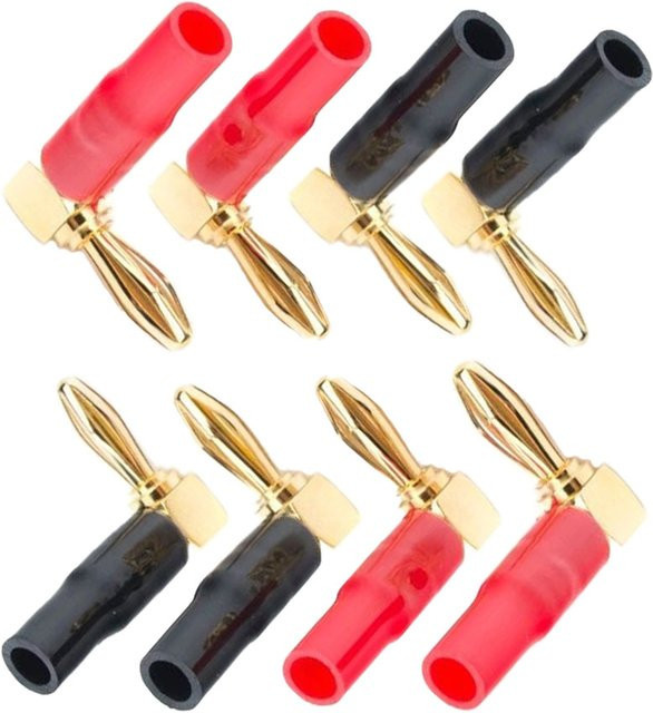 FRHY Bananenstecker 4 mm L-förmig 90 Grad mit weichem Kunststoffgehäuse in Rot und Schwarz für Audio- Video- und Lautsprechersysteme - Bild 1