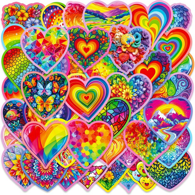 56 Stück Regenbogen-Herz-Kunstaufkleber in Multicolour für Notizbuch, Tagebuch und Dekoration - Bild 1