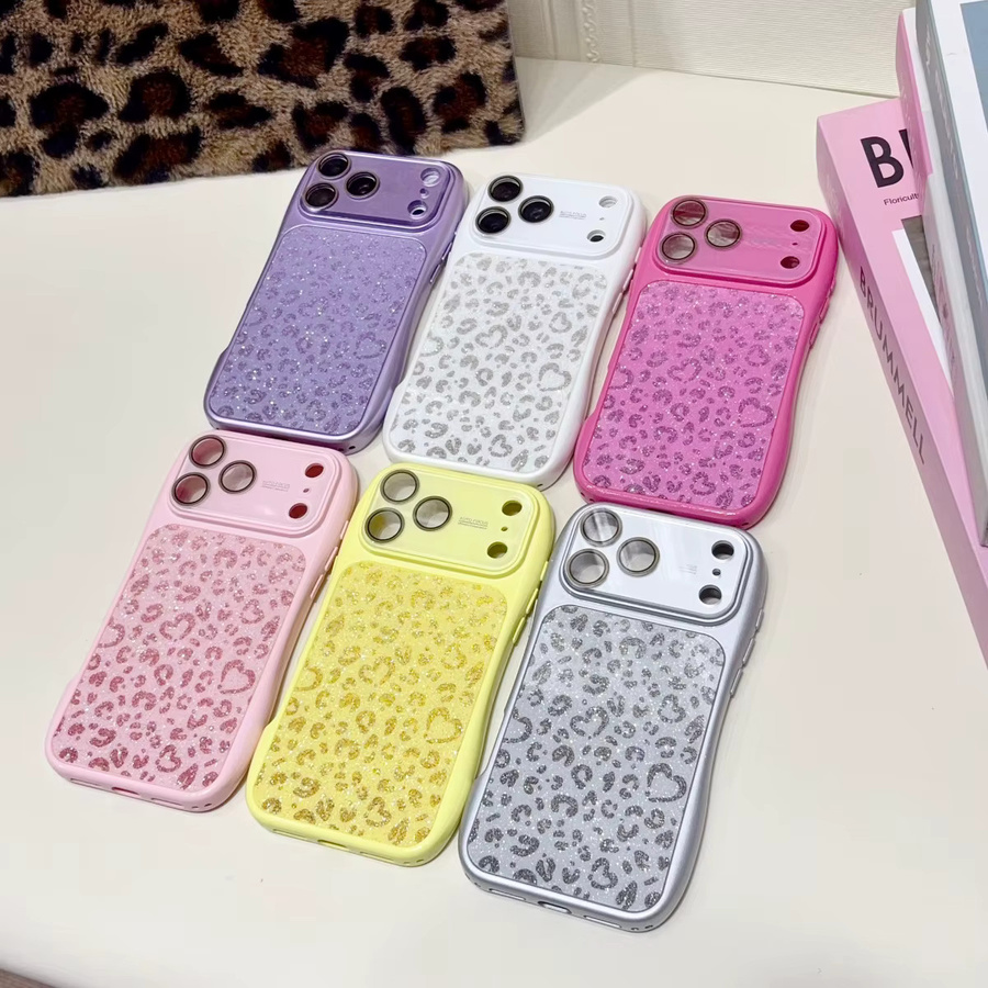 Stoßfeste Schutzhülle mit Glitzer-Herz und Leopardenmuster für Apple iPhone 17 16 15 14 13 Pro Max in Silber - Bild 4