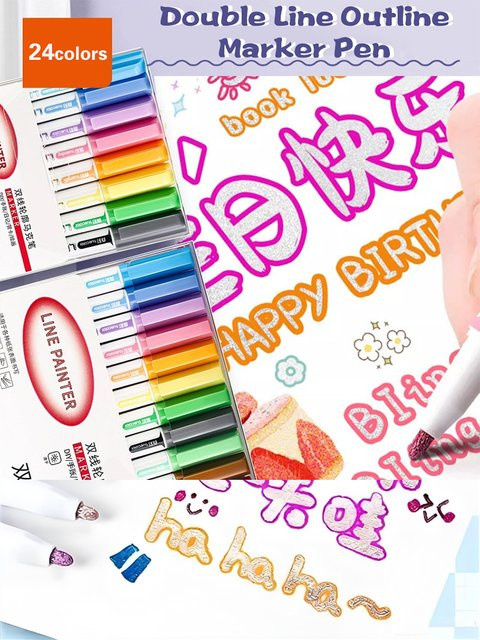 Aquarell Double Line Outline Art Pen Set für Kalligraphie und Graffiti in Multicolour - Bild 1