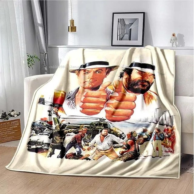 ALLRICK Flanell-Decke mit Terence Hill und Bud Spencer Motiv, weiß, B: 127 cm, B: 152,4 cm - Bild 1