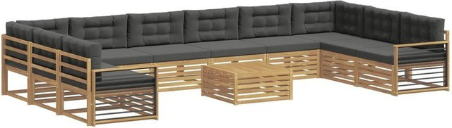 vidaXL Sofagarnitur aus Massivholz Akazie mit Latten-Design und Armlehnen in Anthrazit, Weiß oder Grau - Bild 1