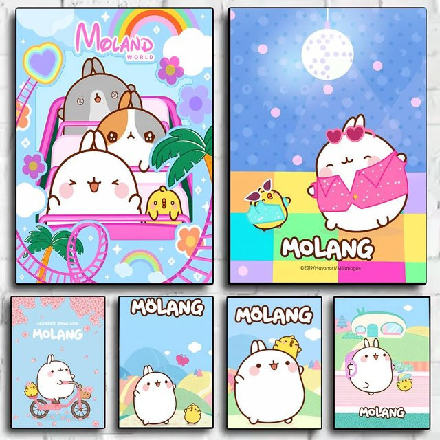 Molang Anime-Poster Aufkleber in Schwarz und Multicolour, HD-wasserdichte Wandkunst für Schlafzimmer und Wohnzimmer, Rechteckig - Bild 1