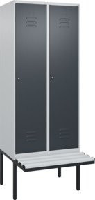 C+P Spind Classic PLUS Garderobenspind mit Sitzbank, 2 Abteile, Lichtgrau, B/T/H: 212 x 80 x 81,5 cm - Bild 1