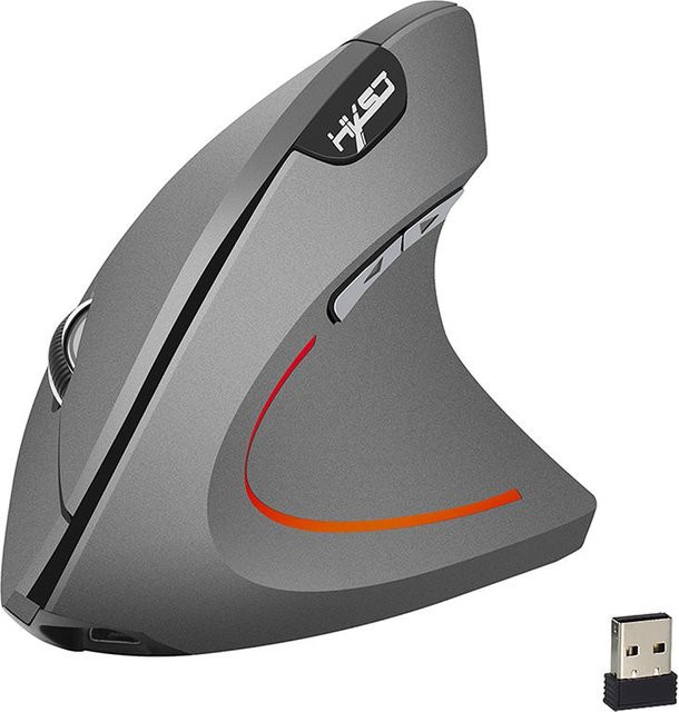 HXSJ Ergonomische vertikale kabellose Maus in Grau mit einstellbaren 2400 DPI und USB-A Anschluss, B/T/H: 11,3 x 8 x 6,2 cm - Bild 1